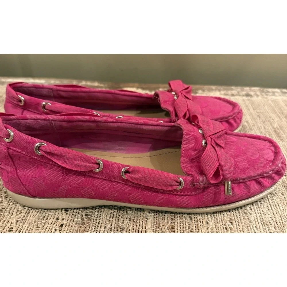 Coach Carisa Q1741 Women's Hot Pink Boat Shoe Slip On Bow Loafers 9B - Picture 2 of 12